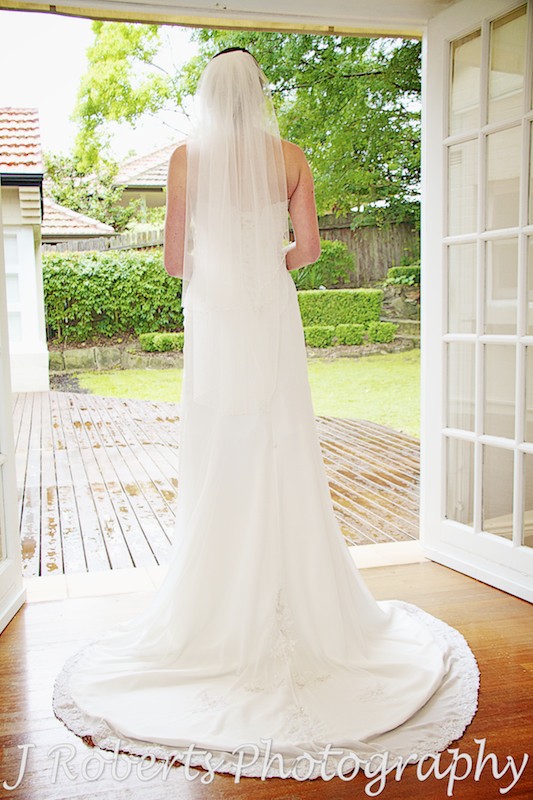 back of bride in bridal gown - wedding photography sydney